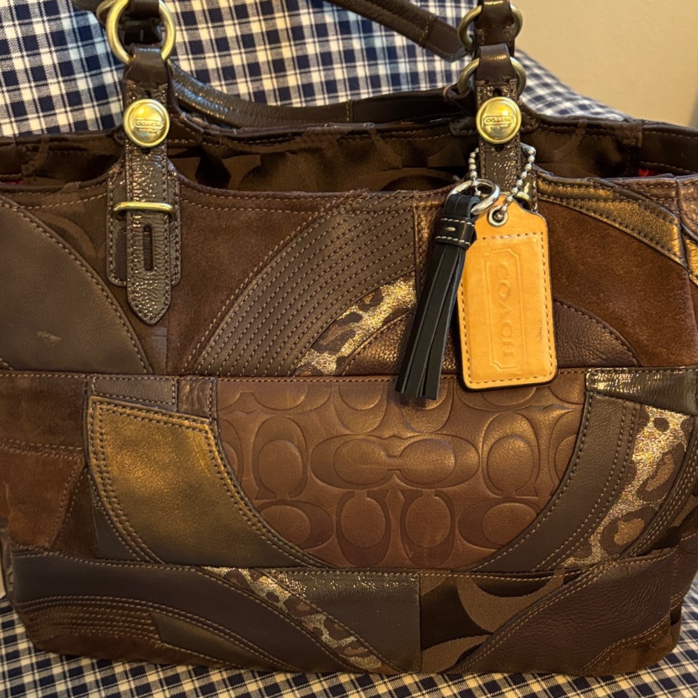 Coach Brown Patchwork Satchel - image 4